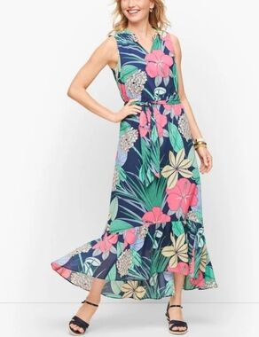 Talbots Voile Hibiscus Maxi Dress Size Women's 2 Petite